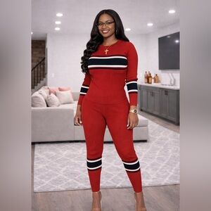 Red Striped Women's Jumpsuit